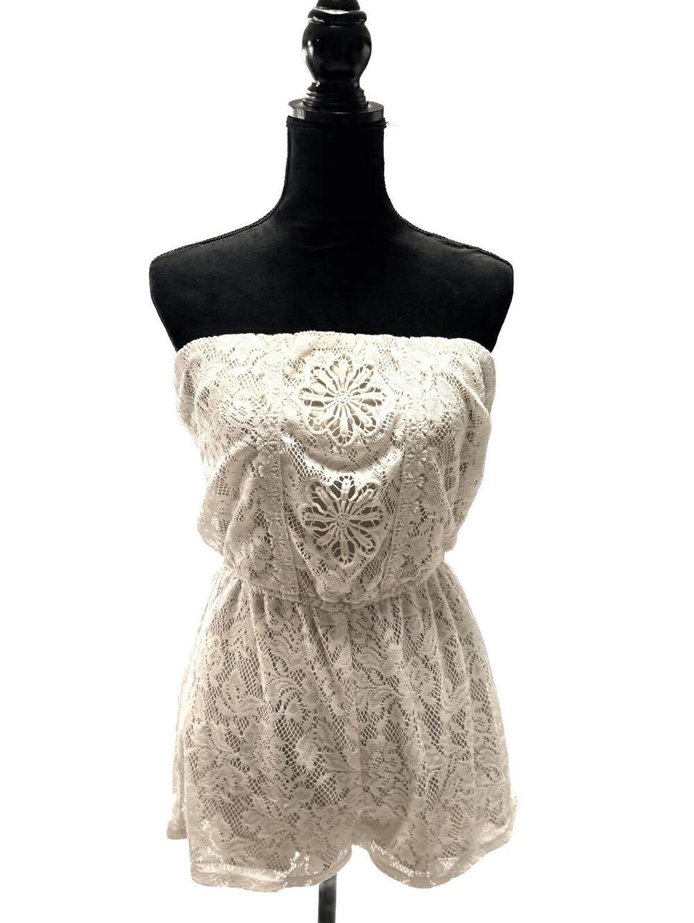 Trixxi White Lace Strapless lace romper Party XS